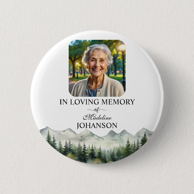 Berge und Bäume Lebensfeier Andenken Button (Vorderseite)