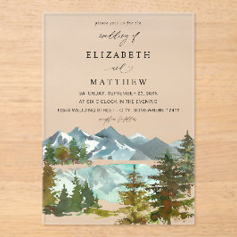 Berge und Bäume Rustikale Hochzeit V2 Acryleinladungen