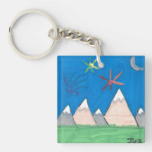 Berge und Feuerwerk-Schlüsselanhänger