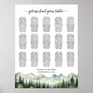 Berge und Kiefern 15 Tische Hochzeitsbestuhlung Poster
