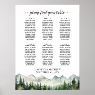 Berge und Kiefern 6 Tische Hochzeitssitzordnung Poster