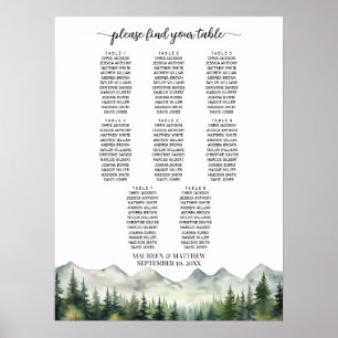 Berge und Kiefern 8 Tische Hochzeitsbestuhlung Poster