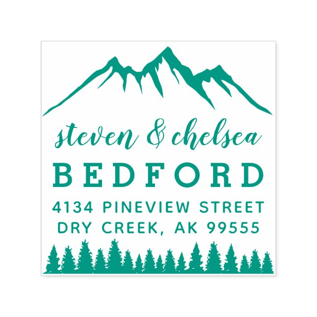 Berge und Kiefern Verheiratete Rücksendeadresse Permastempel (Design)