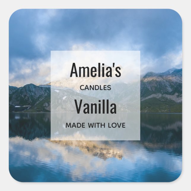 Berge und Landschaftlicher See - Candle Business Quadratischer Aufkleber (Vorderseite)