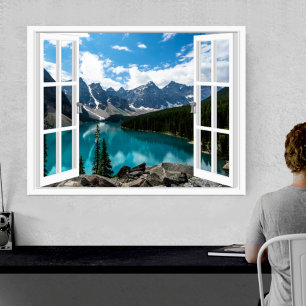 Berge und Seelandschaft Falsche Fensteransicht Poster