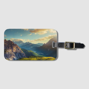 Berge und Tal am Sonnenuntergang Gepäckanhänger