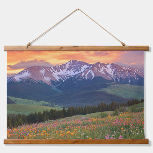 Berge und Wildblumen Druck Colorado Wandteppich Mit Holzrahmen
