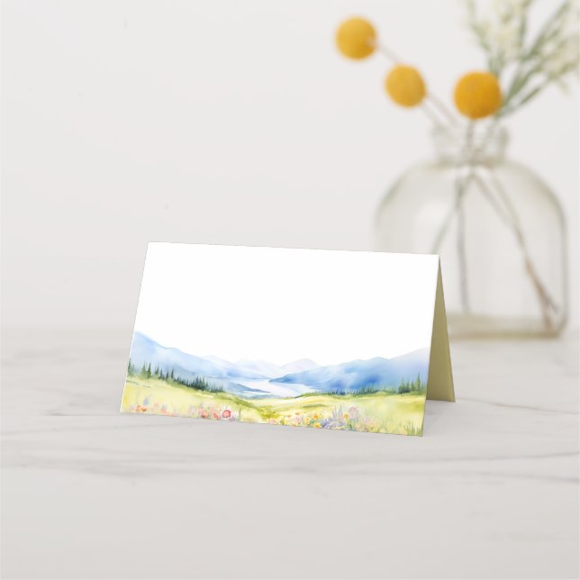 Berge und Wildblumen Elegante Hochzeiten Platzkarte (Vorderseite)