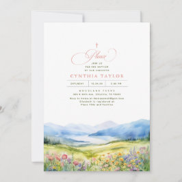 Berge und Wildblumen Elegante Taufe Einladung