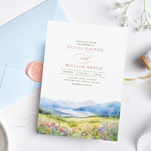 Berge und Wildblumen Landschaft Hochzeit Einladung