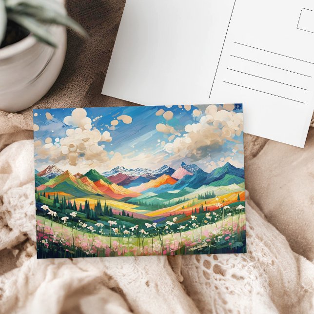 Berge und Wildblumen Malerei Postkarte (Von Creator hochgeladen)