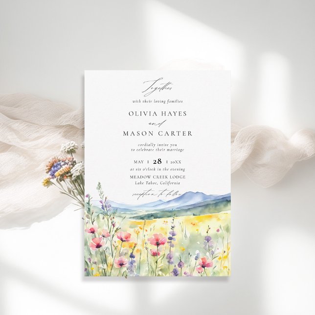 Berge Wälder Rustikale Wiesen Wildblumen Hochzeit Einladung (mountains wedding invitation wildflowers outdoors woodland rustic elegant modern classic)
