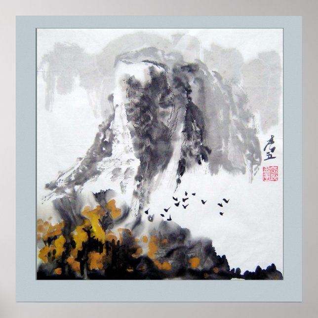 Berge, Wälder und Blume - Chinesische Kunst Poster (Vorne)