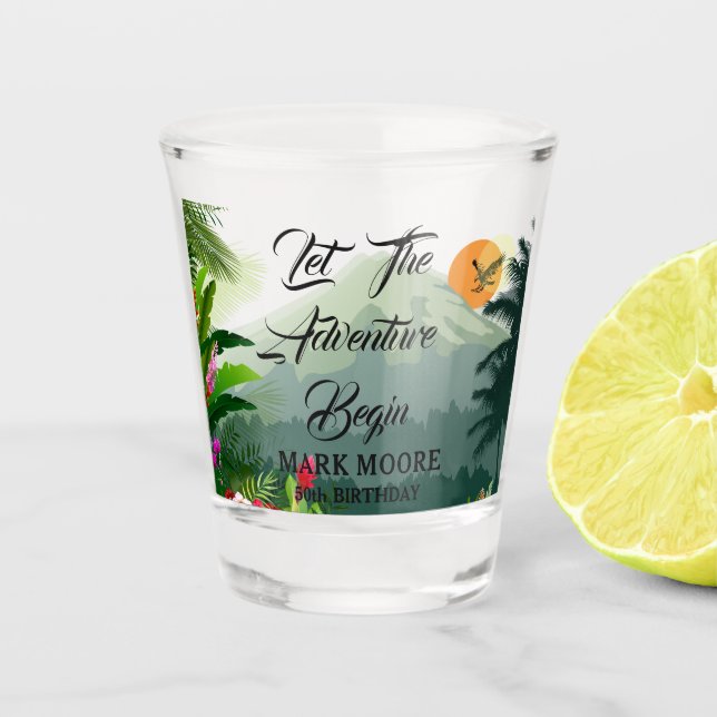 Berge, Wälder und Sonnenuntergänge Schnapsglas (Vorderseite)