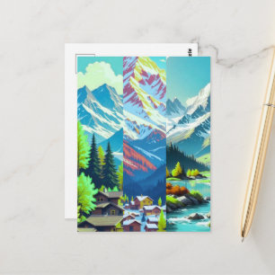 Berge - Wasserfarben Digitale Landschaftskunst Postkarte