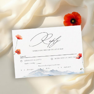 Berge Wiese Sommer Mohn Hochzeitsmahl RSVP Karte