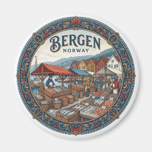 Bergen Fischmarkt Traditionelle Stände Norwegen Magnet