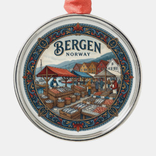 Bergen Fischmarkt Traditionelle Stände Norwegen Ornament Aus Metall