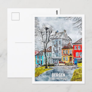 Bergen Hordaland Norwegen Reiseort Wasserfarbe Postkarte