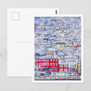 Bergen Hordaland Norwegen Reiseort Wasserfarbe Postkarte