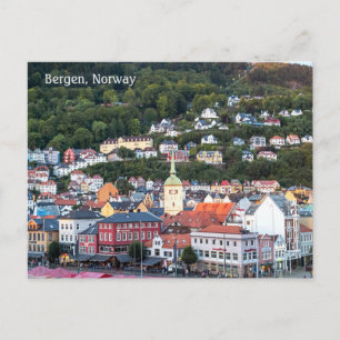 Bergen im Abend Sunlight, Norwegen, Postcard Postkarte