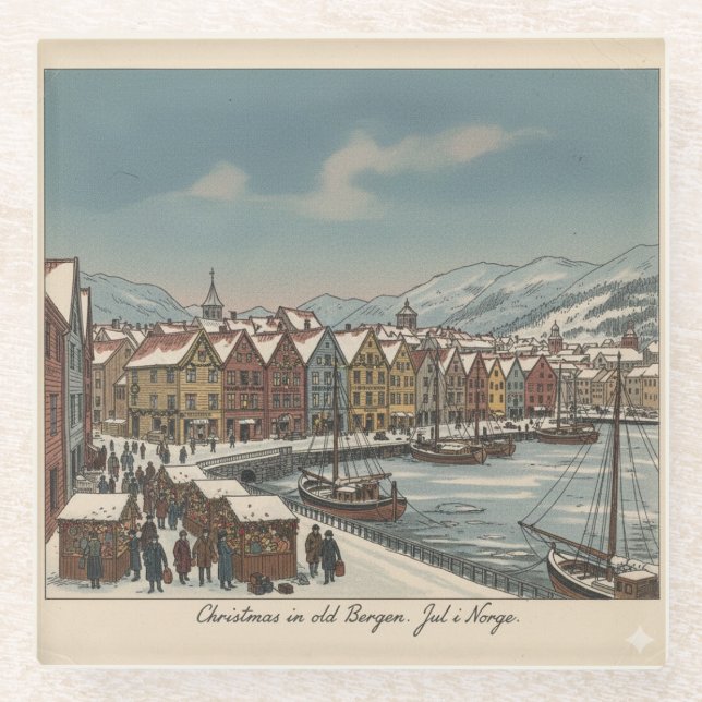 Bergen, Norway Christmas Coaster Glasuntersetzer (Vorderseite)