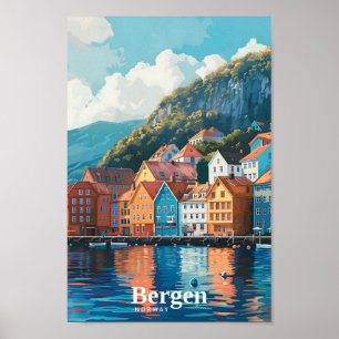Bergen Norwegen Art Vintage Travel Poster