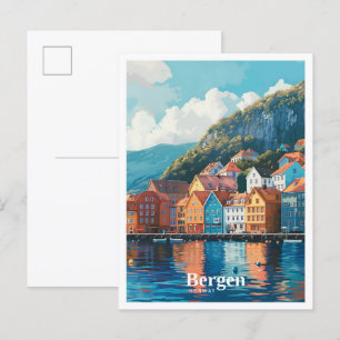 Bergen Norwegen Art Vintage Travel Postkarte
