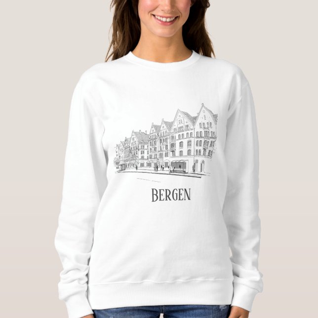 Bergen Norwegen Beautiful Streetscape Line Zeichne Sweatshirt (Vorderseite)