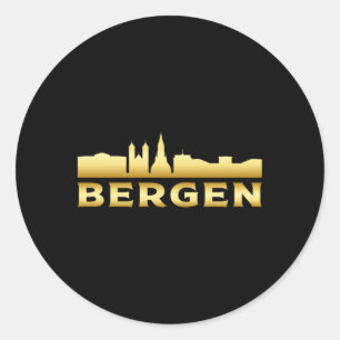 Bergen Norwegen City Skyline Cityscape Funny Gift Runder Aufkleber