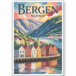 Bergen Norwegen Illustration Reise Kunst Vintage Aufkleber