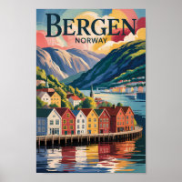 Bergen Norwegen Illustration Reise Kunst Vintage