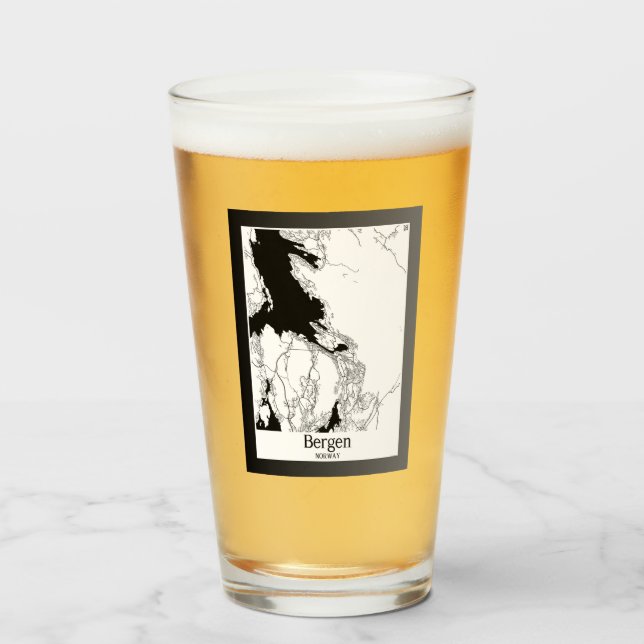 Bergen Norwegen Moderne Stadtkarte Glas (Vorne (Gefüllt))