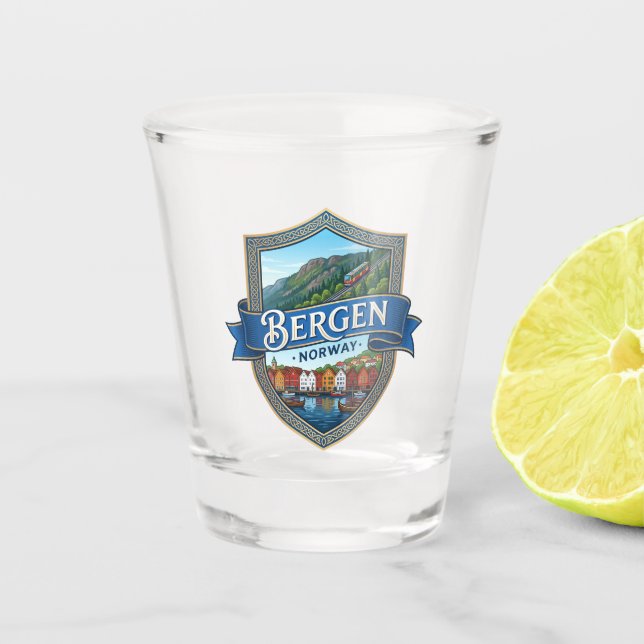 Bergen Norwegen Schnapsglas (Vorderseite)