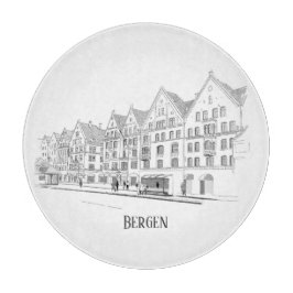 Bergen Norwegen Streetscape Beautiful Line Zeichne Schneidebrett