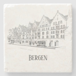 Bergen Norwegen Streetscape Beautiful Line Zeichne Steinuntersetzer