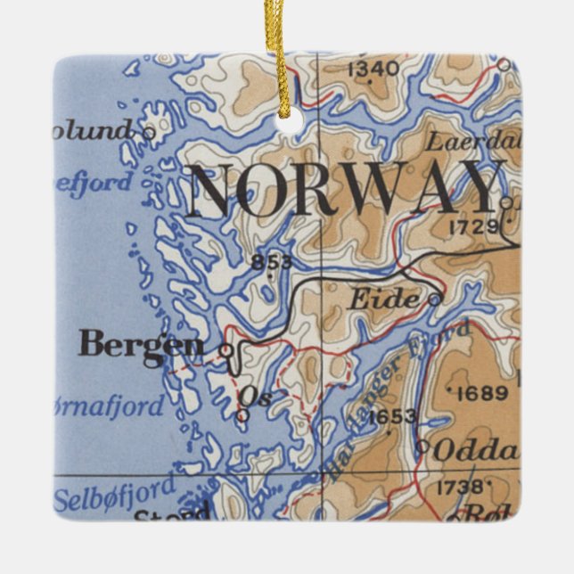 Bergen Norwegen Vintage Karte Keramikornament (Vorderseite)