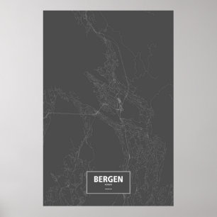 Bergen, Norwegen (weiß auf schwarz) Poster