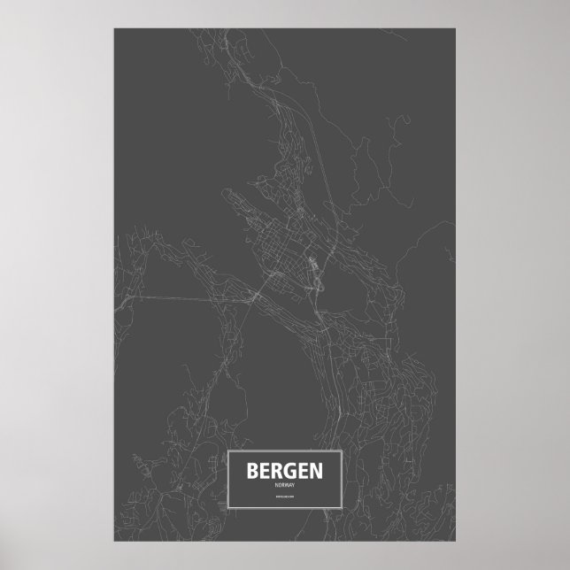 Bergen, Norwegen (weiß auf schwarz) Poster (Vorne)