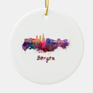 Bergen skyline im Watercolor Keramikornament