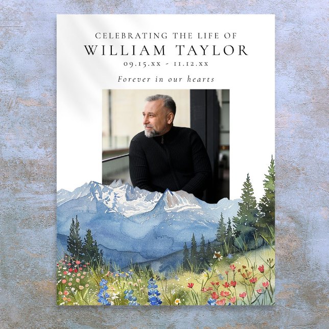 Bergflorales Lebenswillkommensschild zur Feier des Poster (Mountain Floral Celebration Of Life Welcome Sign)