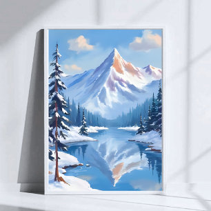 Bergflucht   Winter Schnee Wasserfarbe Natur Poster