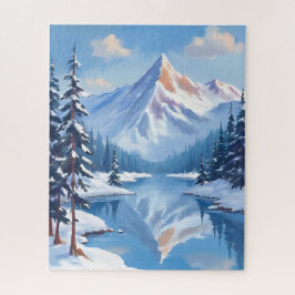 Bergflucht | Winter Schnee Wasserfarben Natur Puzzle