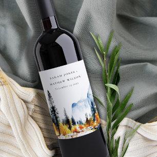 Bergfluss Herbst Winterlandschaft Hochzeit Weinetikett