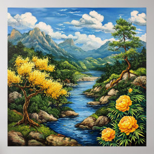 🌿 Bergfluss-Wandkunst für Natur-Homedekoration Poster