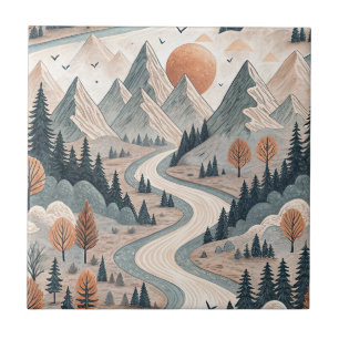 Bergflusslandschaft Boho abstraktes Muster Kunst Fliese