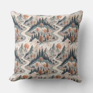 Bergflusslandschaft Boho abstraktes Muster Kunst Kissen