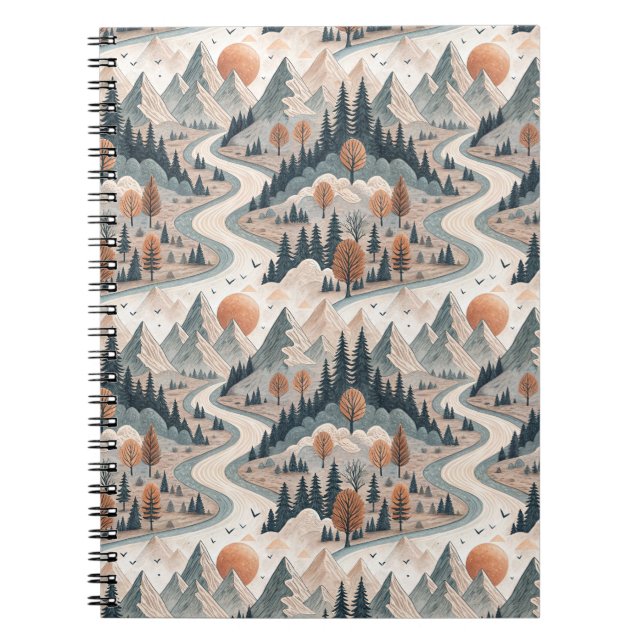 Bergflusslandschaft Boho abstraktes Muster Kunst Notizblock (Vorderseite)