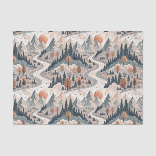 Bergflusslandschaft Boho abstraktes Muster Kunst Seidenpapier (Vorderseite)