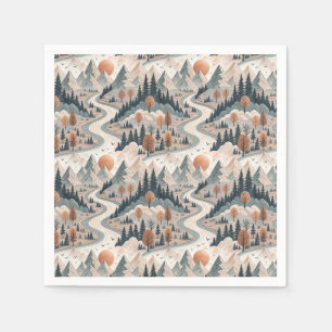 Bergflusslandschaft Boho abstraktes Muster Kunst Serviette